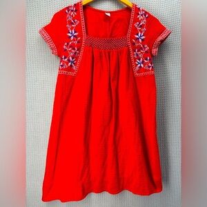 Old Navy Red Midi Gauze Dress Women Sz S- Boho Cross Stictch Gramma Summer Comfy